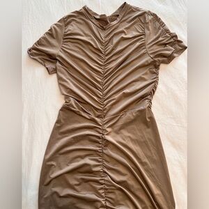 Elegant Tan Ruched Dress